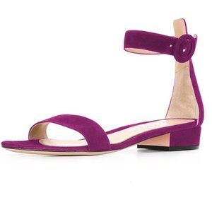 YDN Open Toe Ankle Strap Low Heel Heels Sandals